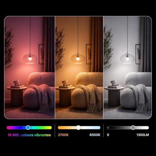 Yeelight Bombilla Inteligente E27 LED 11W 1300 lm RGBCW, Bombilla Alexa Matter, Regulable, 16 Millones de Colores, 2700K-6500K, Ahorro Energético, para Domotica, Hub Requerido