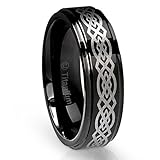 6MM Titanium Ring Wedding Band Black with Celtic Design