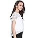 BLDO Women's Short Sleeve Lace Patchwork Short Loose Chiffon Blouse White