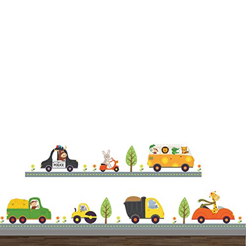 Witkey Cartoon Animals Cars Wall Stickers Home Decals for kids Room Children Boy Bedroom Decor Window Poster For Kid Room Bedroom Wallpaper Murals Art (Style A)