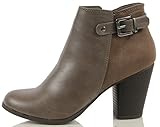 Soda Women's Faux Leather and Faux Suede Back Buckle Accent Chunky Heels Ankle Boot