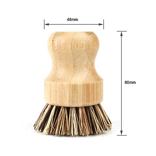 2 Pack Natural Dish Scrub, Amytalk Bamboo Round Natural Scrub Brush for Dishes Cast Iron Pots Pans Bathroom Kitchen Sink Household Cleaning