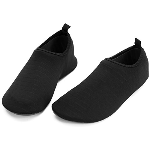 HQdeal Women’s Men’s Water Shoes Quick Drying Outdoor Sports Athletic Sneakers Aqua Shoes Slip On Lightweight Yoga Socks for Swimming Diving Surfing Snorkeling Boating Beach Walking Striped Black