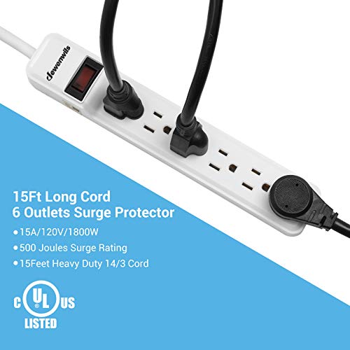 DEWENWILS 6Outlet Power Strip Surge Protector, 15FT Long Extension