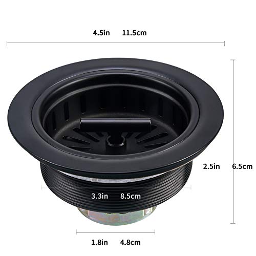 KONE Black Kitchen Sink Drain Matte Black Sink Strainer 31/2 Inch