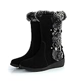 Mostrin Autumn Winter Women Mid Calf Slip-resistant Waterproof Snow Boots Warm Rabbit Fur Wedge Boots