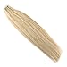 Moresoo Tape in Hair Extensions Human Hair Tape in Extensions Real Hair Extensions Glue in Honey Blonde Mix with Bleach Blonde Glue in Extensions Real Human Hair 14 Inch #P14/613 20pcs 50g