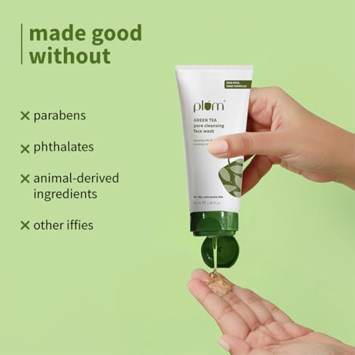 Plum Green Tea Pore Cleansing Face Wash for Oily, Acne Prone, Dry & Combination Skin | with Glycolic Acid | Fight Pimples & Control Excess Oil | Gentle Exfoliating & Non-Drying | Women & Men | 50ml