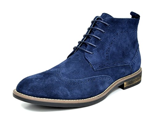 BRUNO MARC MODA ITALY URBAN-02 Men's Classic Lace Up Ankle High Original  Suede Leather Perforated Wing Stripe Desert Wind boots NAVY SIZE 13