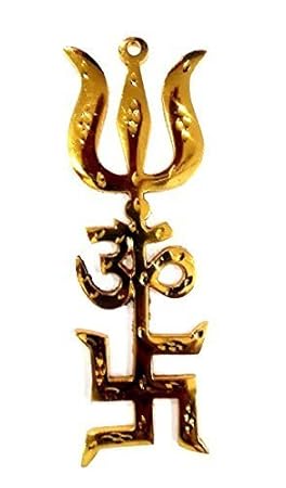 Divya Shakti Brass Divya Shakti Trishakti Yantra Swastik Om Trishul (Gold)