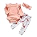 3Pcs Baby Girl Pink Ruffle Romper Long Sleeve Bodysuit Tops Flamingo Pants and Headband Outfits Set (Pink, 0-6 Months)