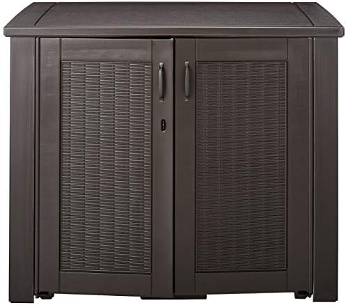 Amazon Com Rubbermaid Decorative Patio Chic Weather Resistant Outdoor Storage Cabinet Black Oak Home Kitchen