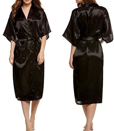 Caldol Woman's Long Style Luxurious Nightwear Kimono Bathrobe Pure Robes,Sleepwear ,Robe (XXL, black)