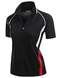 Xpril Coolmax 2 Tone Collar Short Sleeve Zipper Polo Tee Black Size XL