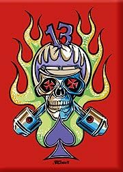 Artist Von Franco Cycle Skull Pinstripe Flames Dice Fridge Magnet