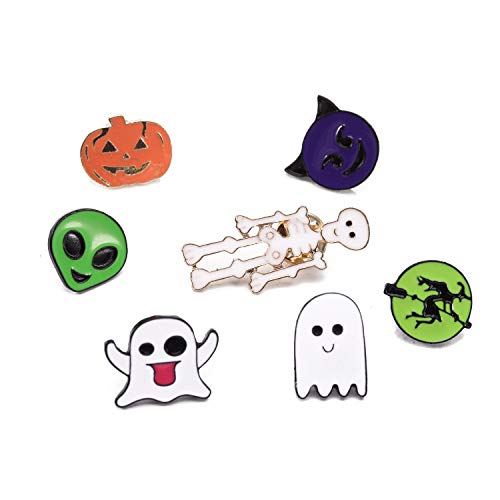 Linsoir beads Halloween Pins Skeleton/Ghost/Witch/Pumpkin Pin Badges 7 Designs Mixed Halloween Brooch Lapel Pins for Halloween Parties Spooky Pin Kids Party Favors