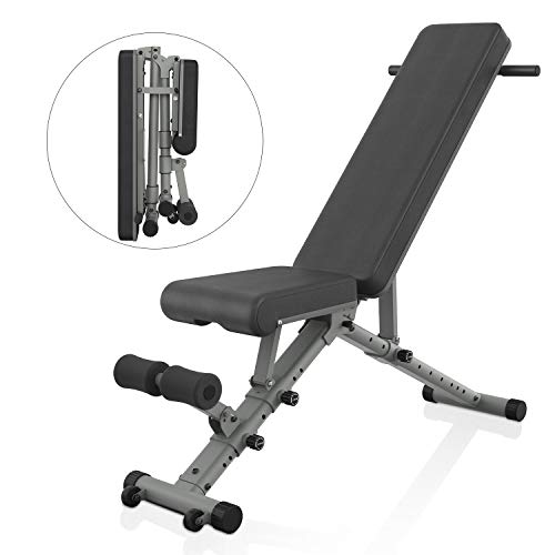 BARWING Adjustable Weight Bench- 800 lbs Folding Full Body Workout Bench with Dragon Flag, Automatic Lock Multi-Purpose Incline/Flat/Decline Bench for Home Gym Strength Training Gray