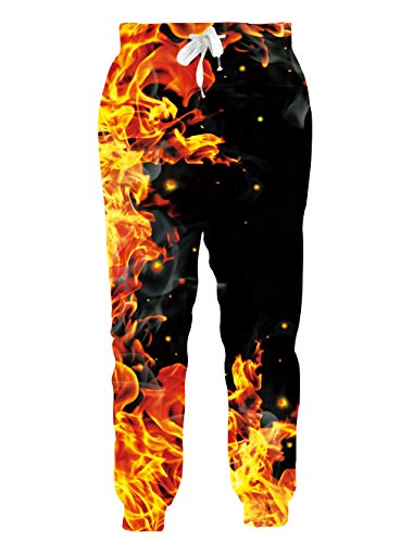 Loveternal Mens Womens 3D Jogger Pants Lounge Parachute Fire Joggers Funny Regular Fit Sport Pants for Teen Tapered Leg Flame Pants Tall Sweatpants M