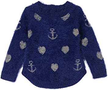 Nautica Baby Girls' Intarsia Sweater With Furry Yarns, Medium Navy, 24 Months