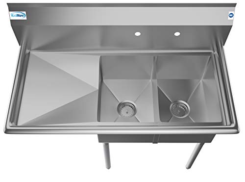 KoolMore 2 Compartment Stainless Steel NSF Commercial Kitchen Prep & Utility Sink with Drainboard - Bowl Size 12" x 16" x 10"