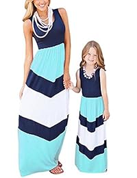 Bai You Mei Mamá y yo a juego vestidos de manga larga a rayas casual impresión tanque maxi vestido familia a juego ropa