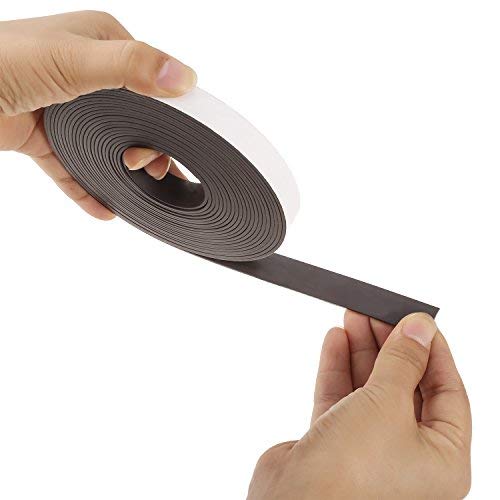 Roll of Self-Adhesive Flexible Magnetic Tape for DIY Projects and Dry Erase Boards, 1/16 Inch Thick by 1/2 Inch Wide by 197 Inch Long