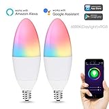 LOHAS Smart Light Bulb Candelabra LED E12, Wi-Fi Control Light, RGB Multicolor Candle LED Bulbs Decorative, 40W Equivalent Color Changing Lighting, Compatible with Alexa Google Assistant, 2 Pack