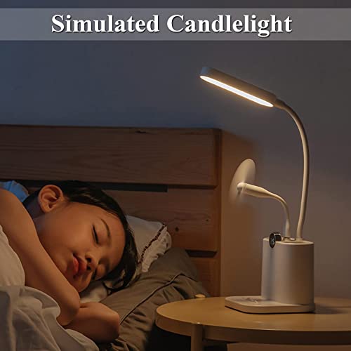 GEEKBOY LED Desk Lamp with USB Charging Port, Power Display Table Lamp with 2 Pen Holders & 360° Adjustable Arm, 3 Color Modes Stepless Dimming Rechargeable Desk Lights for Home Office Dorm