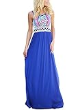 Annflat Women's Summer Bohemian Retro Geometry Sleeveless Maxi Casual Dress X-Large Blue