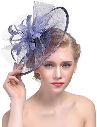 Mesh Net Feather Party Pillbox Hat Sinamay Veil Fascinators Hair Clips for Women Girls (Grey)