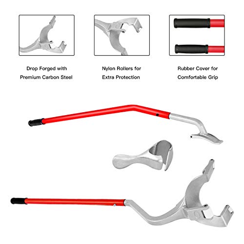 Goplus Tire Changer, 17.5" to 24" Steel Tire Mount Demount Tool Kit, Tubeless Truck Bead Breaker Manual Tire Changing Tool (Red)