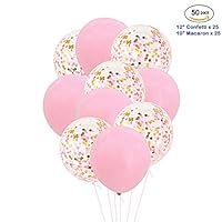 Merrybay 10 Inch Macaron Balloons & 12 Inch Confetti Balloons Set 2 Color 50 Pcs Helium Water Air Quality Latex for Party Decoration Pink