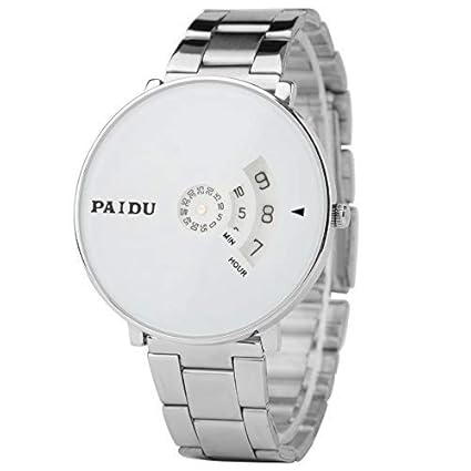 Stainless Steel Belt Analogue White Round Dial Watch For Men_Lala-96