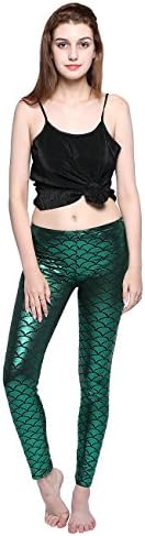 Halloween Costumes Women Tights Slim Pants Fish Scale Mermaid Leggings Green XL