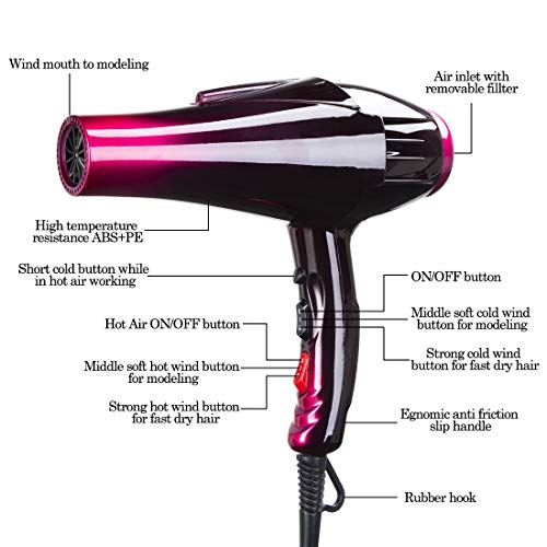 Secador de Pelo Profesional AC de 3500W, con Función Lonic Cerámica, Boquillas Concentradoras y Secador de Pelo Profesional AC de 3500W, con Función Lonic Cerámica, Boquillas Concentradoras y