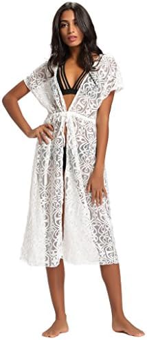 Abary Beach Lace Floral Dress Plus Size Beachwear Swimwear Bikini Cover Up White L