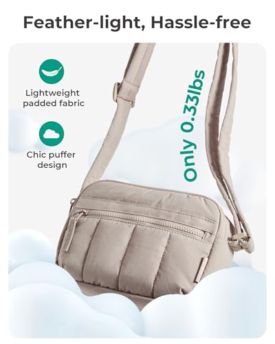 bagsmart Crossbody Bags for Women, 2.4L Anti Theft RFID Blocking Mini Puffy Cross Body Purse Shoulder Handbag for Travel Daily Hiking