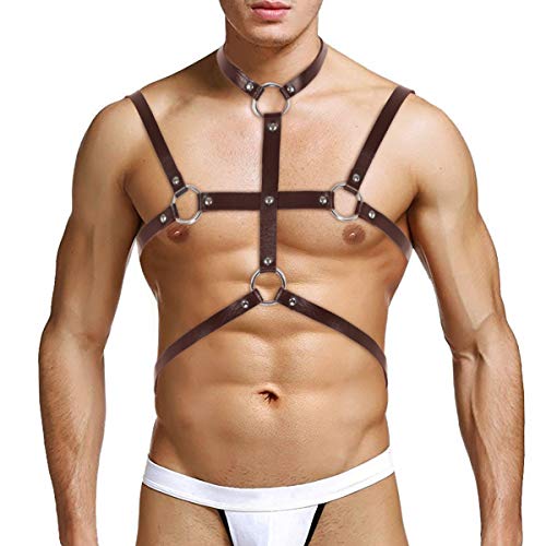 Freebily-Bretelle-Uomo-Vintage-Pelle-Imbracatura-di-Petto-Body-Chest-Harness-Sexy-Ecopelle-Cintura-Regolabile-con-Fibbia-Metallo-Lingerie-Cinghia-in-Cuoio-NeraMarrone