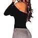 SUBWELL Women's Sexy Off Shoulder Long Sleeve Bodycon Bodysuit Leotard Jumpsuit Tops,Black,Medium