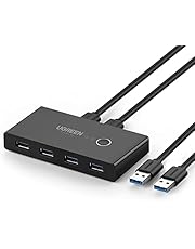 UGREEN USB 3.0 Sharing Switch 2 Computers 4 Ports USB Peripheral Switcher Adapter Box Selector for PC, Printer, Scanner, Mouse, Keyboard with One-Button Swapping and 2 Pack USB A to A Cable