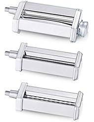 3 Piece Pasta Roller Cutter Attachment Set Compatible with KitchenAid Stand Mixers, Included Pasta Sheet Roller, Spaghetti Cutter, Fettuccine Cutter Maker Accessories and Cleaning Brush