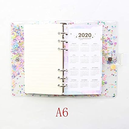 Amazon かわいい6リング詰め替え可能バインダー スパイラルノートとジャーナル 透明ポリ塩化ビニル スパンコールカバー付き ペーパーシート4枚付き To Doリストライン ドット グラフ A6 Size 7 8 X 5 1 8 Inch ノート メモ帳 文房具 オフィス用品