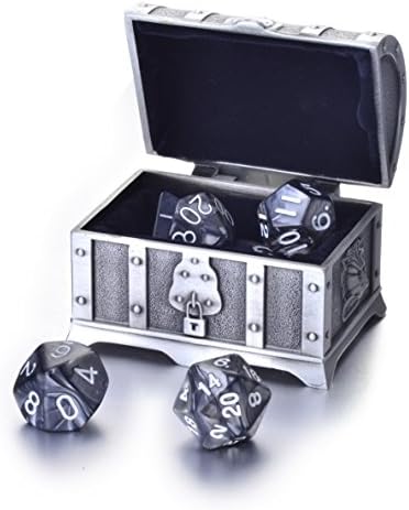 Polyhedral Dice 7-Die Set w/ Treasure Chest (Smokey Black &amp; Gray)
