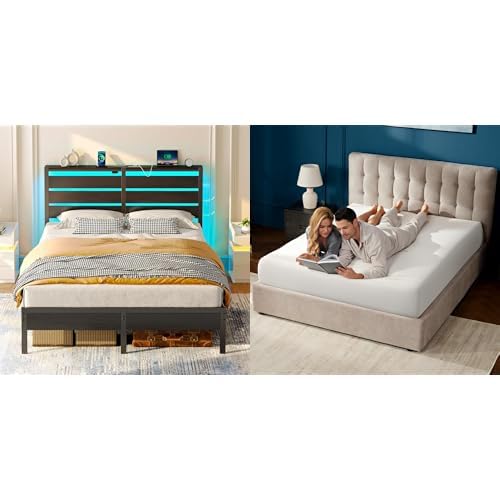 Rolanstar Full Size Bed Frame with 6 Inch Gel Memory Foam Mattress, LED Metal Platform Bed with USB Charging & and Storage Headboard, Black, CertiPUR-US Certified Mattress Image