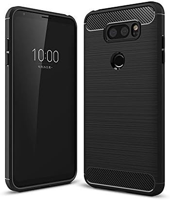 LG V30 Cellphone Case 6 Inch Silicone Super Slim Soft TPU Carbon Fiber Shell Cover for LG V30 (Black)