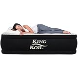 King Koil QUEEN SIZE Luxury Raised Air Mattress - Best Inflatable Airbed with Built-in Pump - Elevated Raised Air Mattress Quilt Top &amp; 1-year GUARANTEE