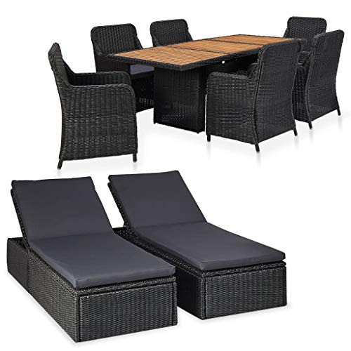 Tidyard 9-TLG Garten-Lounge-Set Rattan Gartenmöbel Gartensofa-Set Garten-Sofagarnitur Sitzgruppe Sonnenliegen…