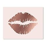Lips Rose Gold Foil Print Blush Pink Poster Decor Wall Art Kiss Love Makeup Fashion Girl Room Nursery 5 inches x 7 inches A35