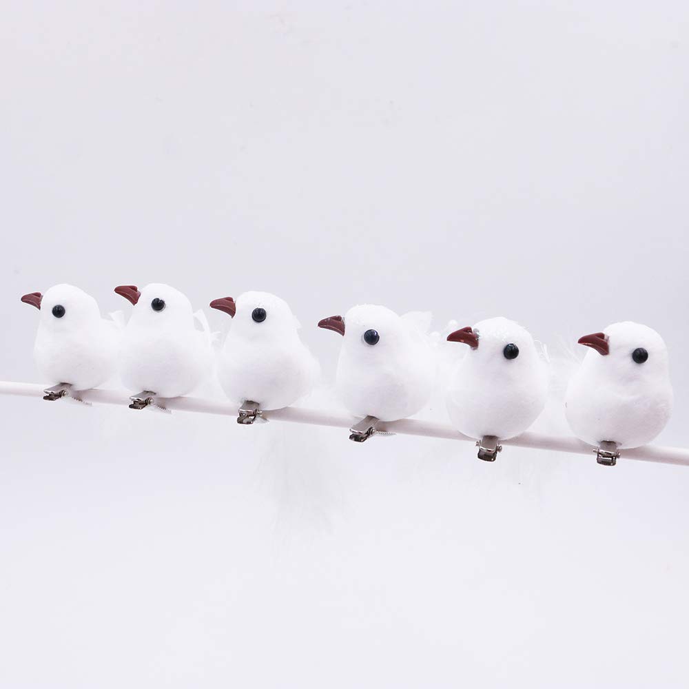 Shiwaki 12pcs Artificial Christmas Dove Birds Clip on Tree Ornaments White Feather Birds Ornaments DIY Craft for Wedding Decoration Party Accessories