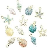 13 Pcs Mixed Random Starfish Conch Sea Shell Pendants DIY Charms Sea Necklace Pendant for Women Jewelry Handmade Nautical Ocean Shell Enamel Craft Accessory Charms Beading and Jewelry Making